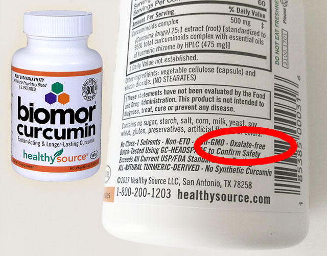 BioMor Curcumin is Oxalate FREE (contains no oxalates)