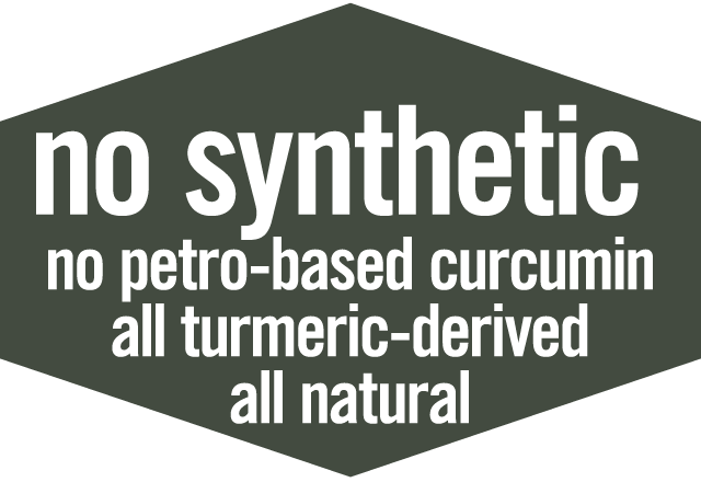 No Synthetic Curcumin: No petroleum based curcumin, all turmeric derived, all natural